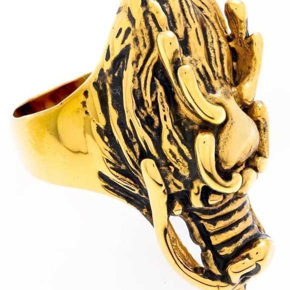 Gold-Tone Metal Stainless Steel Dragon Head Ring, Size 12 - Picture 3 of 7